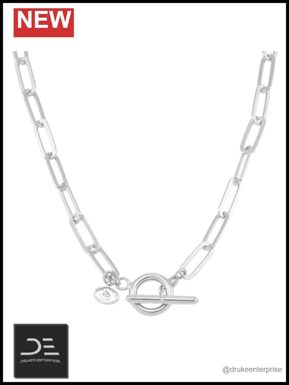 Sterling Silver Link Chain Necklace 17" Toggle Clasp